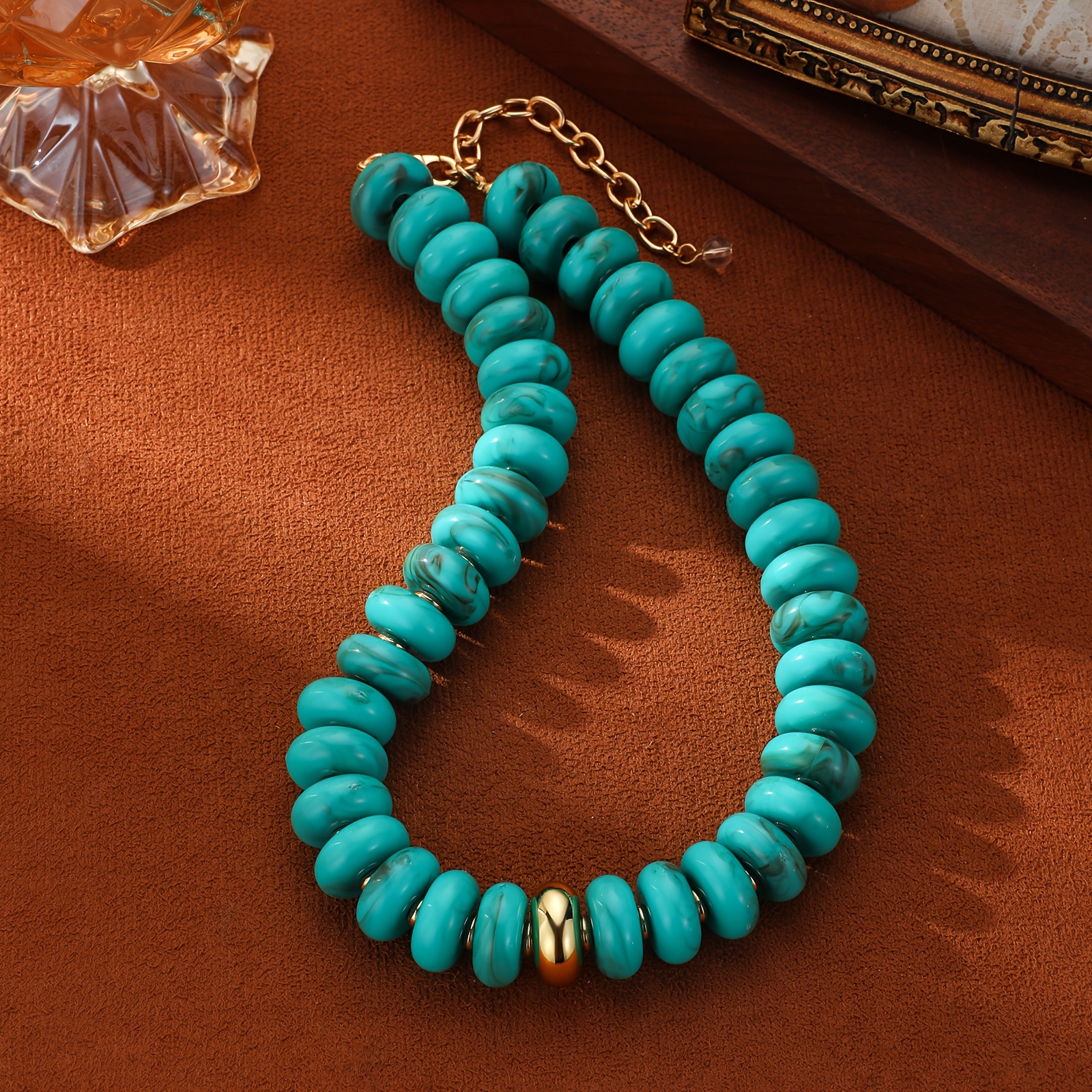 2D Flat Multicolor Marbled Resin Disc Choker Necklace, Boho Style